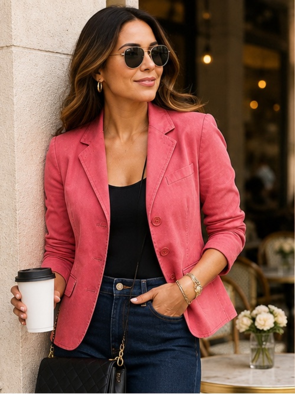Talbots Coral Pink Cotton Blend 3-Button Tailored Blazer Jacket Size 6